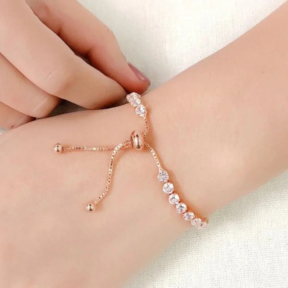 Sterling Silver Diamond Tennis Bracelet Adjustable - Picture 4 of 4